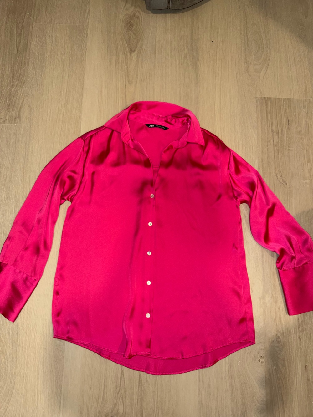 Zara Fuchsia Satin Button-Down Shirt